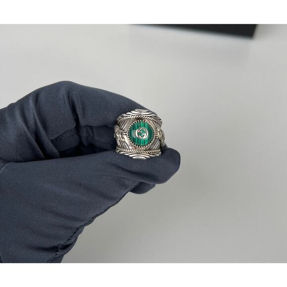 NIB Gucci Garden GG Malachite Ring in Silver Size 12 - Picture 7 of 14